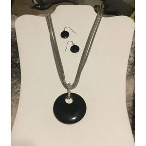 Silver Onyx Donut Mesh Necklace Set